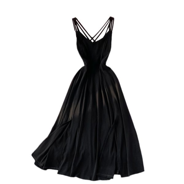 Seaside Vacation Travel Sexy Backless Slit Large Swing Dress Super Fairy Waist Trimming Slimming V-Neckline Strap Dress Summer - Image 6