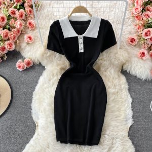 Western style contrast color sweet dress female summer new loose and thin temperament short-sleeved T-shirt skirt