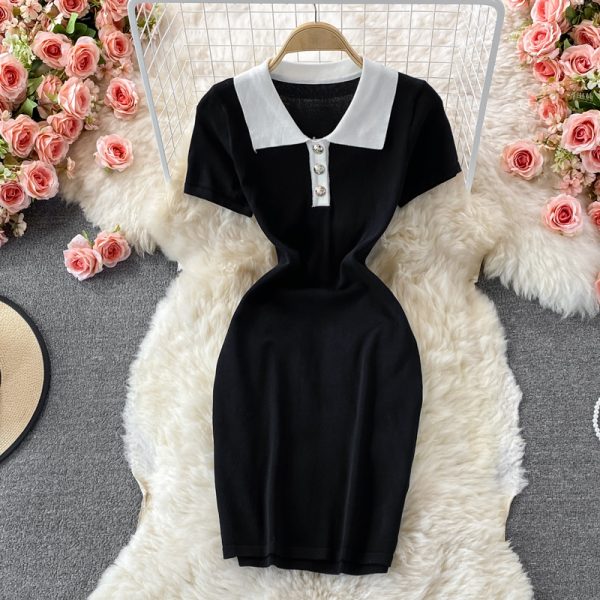 Western style contrast color sweet dress female summer new loose and thin temperament short-sleeved T-shirt skirt - Image 2