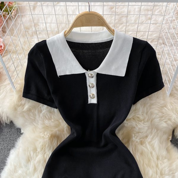 Western style contrast color sweet dress female summer new loose and thin temperament short-sleeved T-shirt skirt - Image 3