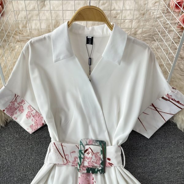 European Station Summer New French Retro Short Sleeve Printed Long Dress Waist Slimming Floral Large Swing Dress - Image 3