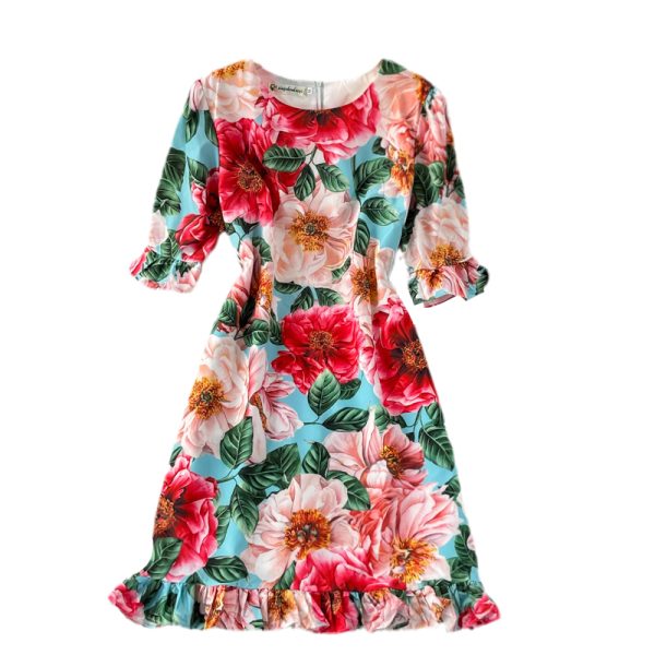 Summer New Fashion Elegant Graceful round-Neck Flared Sleeves Printed Small Ruffled Dress Short Sleeve - Image 6