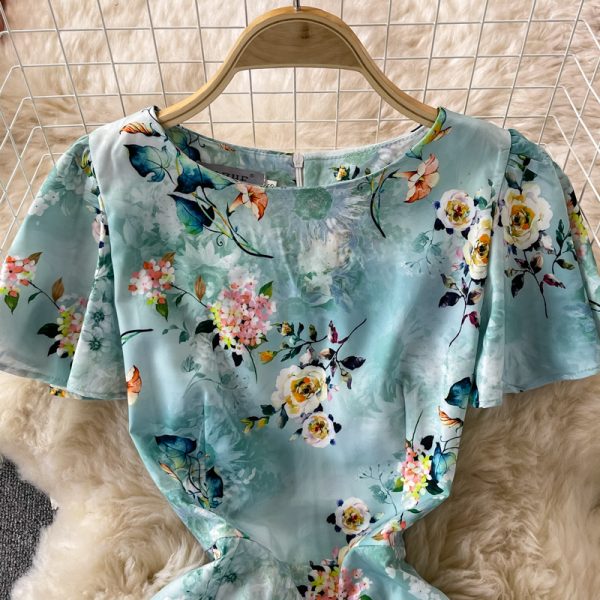 summer New French Slimming Adult Lady like Woman Lightly Mature Ol Temperament Crew Neck Fishtail Sheath Dress Short Sleeve - Image 3