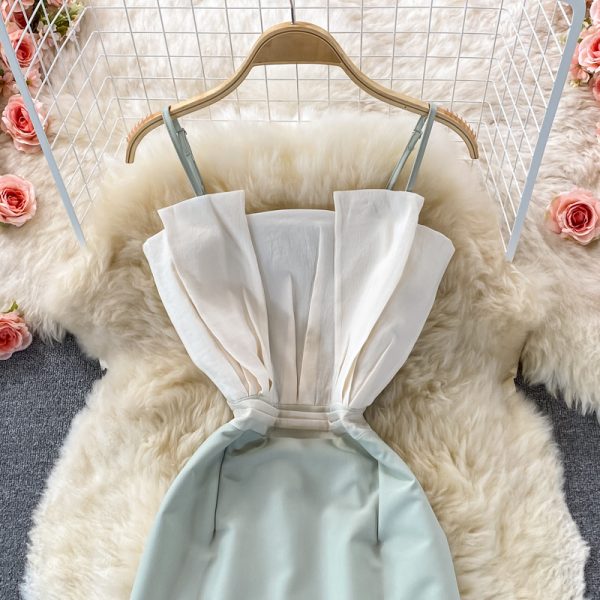 Suspender Skirt Summer New off-Neck Sleeveless High Waist Temperament Color Matching Small Hip-Wrapped Dress Dress - Image 3