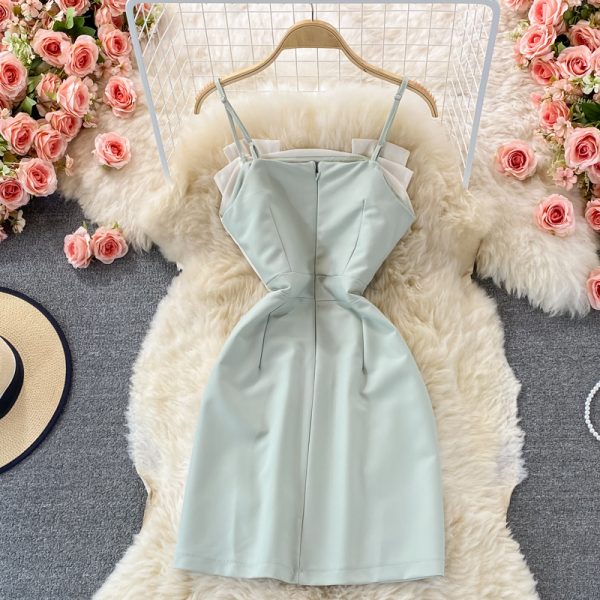 Suspender Skirt Summer New off-Neck Sleeveless High Waist Temperament Color Matching Small Hip-Wrapped Dress Dress - Image 5