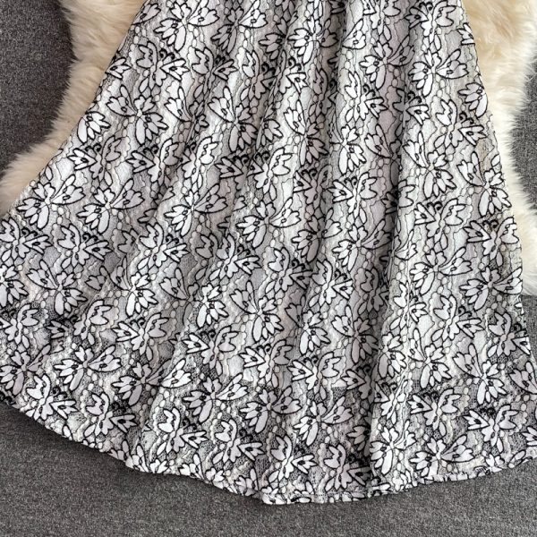 European Station Summer New Waist Slimming Temperament Youthful-Looking Sailor Collar Lace Dress High-End Swing Long Dress - Image 4