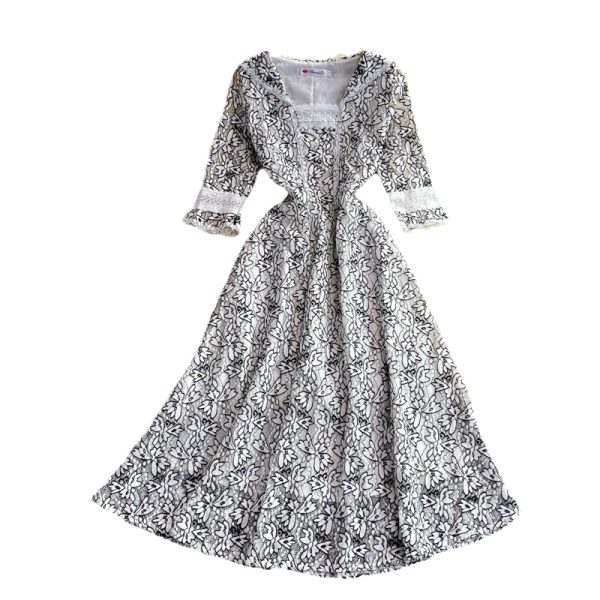 European Station Summer New Waist Slimming Temperament Youthful-Looking Sailor Collar Lace Dress High-End Swing Long Dress - Image 6