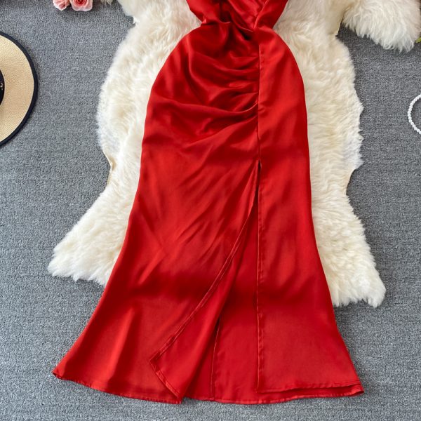 Summer Seaside Vacation Sexy Backless V-neck Slimming Beach Dress Suspender Dress Slit Formal Dress Long Dress Fashion Dress - Image 4