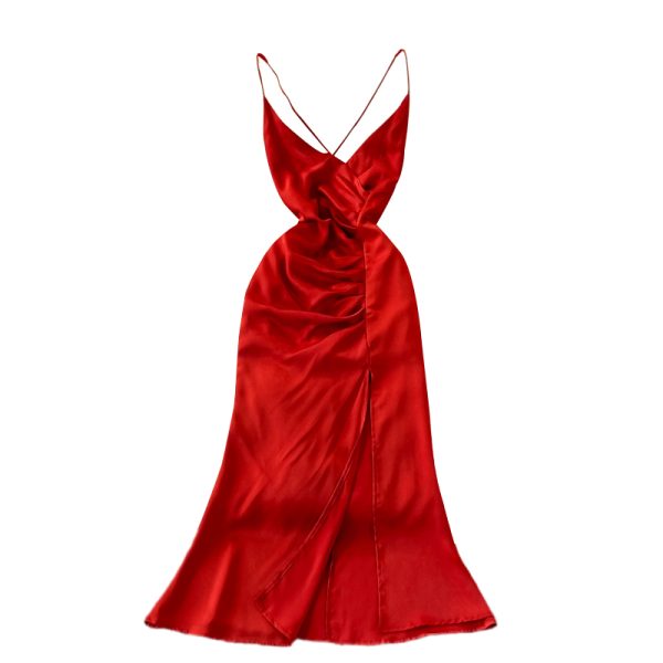 Summer Seaside Vacation Sexy Backless V-neck Slimming Beach Dress Suspender Dress Slit Formal Dress Long Dress Fashion Dress - Image 6