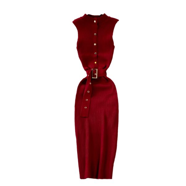 European and American stand-up collar and buckle Slim waist elastic knitting waist thinner mid-length bag hip bottoming skirt - Image 6