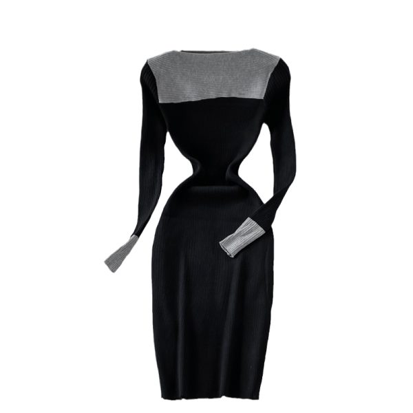 Stand Collar Stretch Knitted Dress Women’s Temperament Mid-Length Skinny Hip Skirt Autumn and Winter Slim Fit Base Sweater Dress - Image 6
