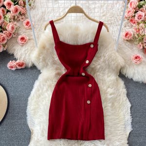 Camisole Dress for Women Summer New Small Tube Top Stretch Knitted Base Narrow Sleeveless Dress