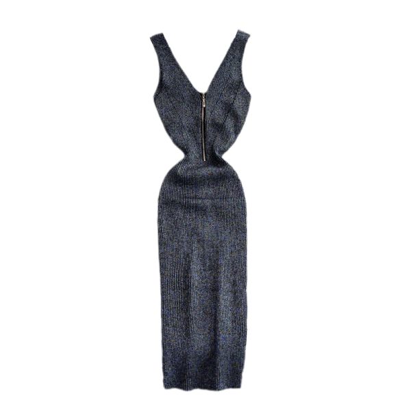 Summer New Goddess Temperament Scheming V-neck Waist Stretch Fil-Lumiere Weave Dress Graceful Vest Skirt - Image 6