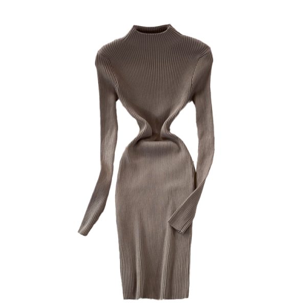 autumn and winter new long-sleeved stretch stand collar knitted dress Yujie Fan fashion tight-fitting slim sweater skirt - Image 6