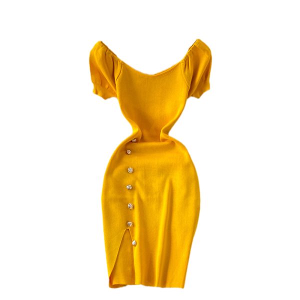 French Style Temperament Goddess Temperament Purple Square Collar Dress Summer New Sweet Slim Fit Puff Sleeve Slit Sheath Skirt - Image 6
