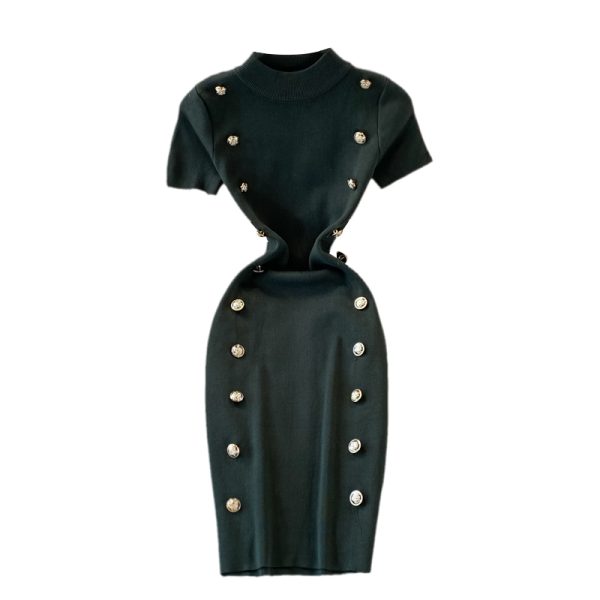 New Autumn and Winter Single-Breasted Skinny Slimming Stretch Knitted Sheath Skirt Fashion round Neck Dress - Image 6