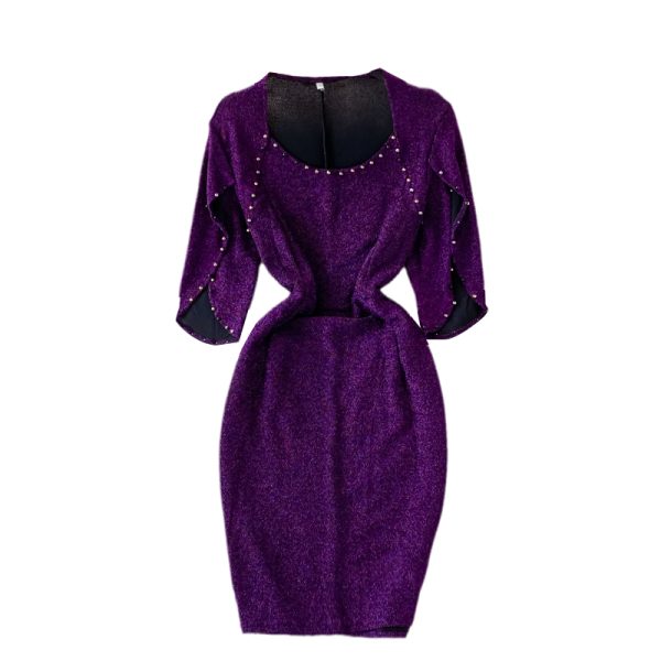New Style Small Waist Slimming Niche Socialite Elegant Evening Dress Fashion Square Collar Beaded Sheath Dress for Women - Image 6