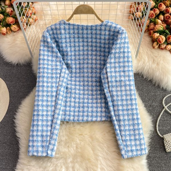 V-neck Woven Tweed Short Coat Autumn and Winter New Retro Easy Matching Fashionable Jacket Top - Image 5