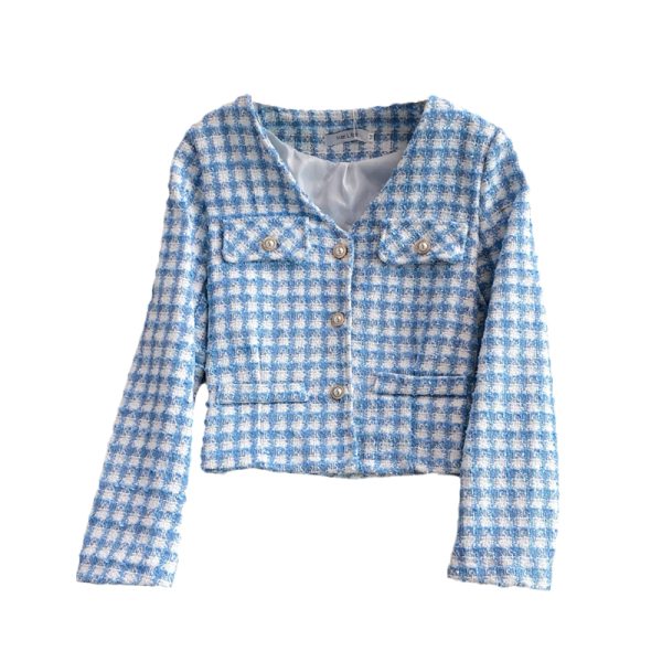 V-neck Woven Tweed Short Coat Autumn and Winter New Retro Easy Matching Fashionable Jacket Top - Image 6