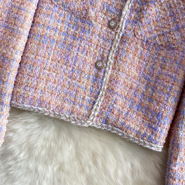 Autumn and Winter French Style Retro Socialite Woven Tweed Temperament Top Short Pink Coat for Women - Image 4