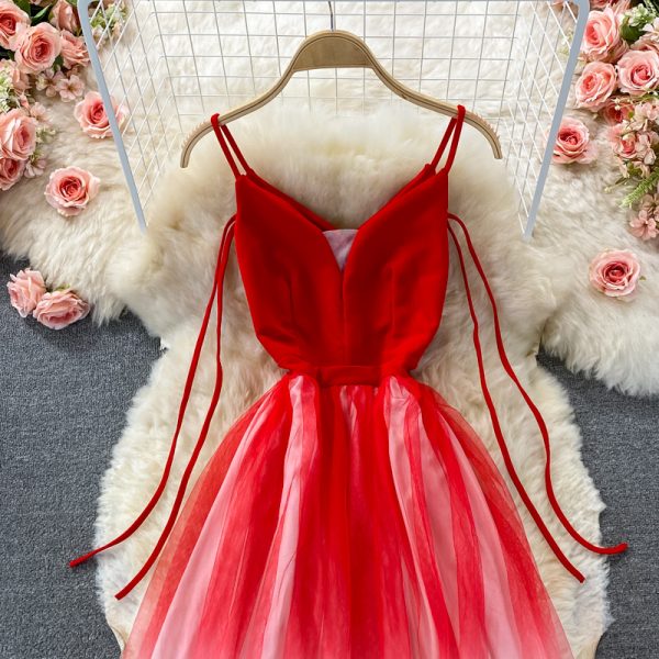 Fashionable Evening Dress for Women Ladies Banquet Elegant Slimming Host V-neck off-Shoulder Mesh Dress Large Swing Dress - Image 3