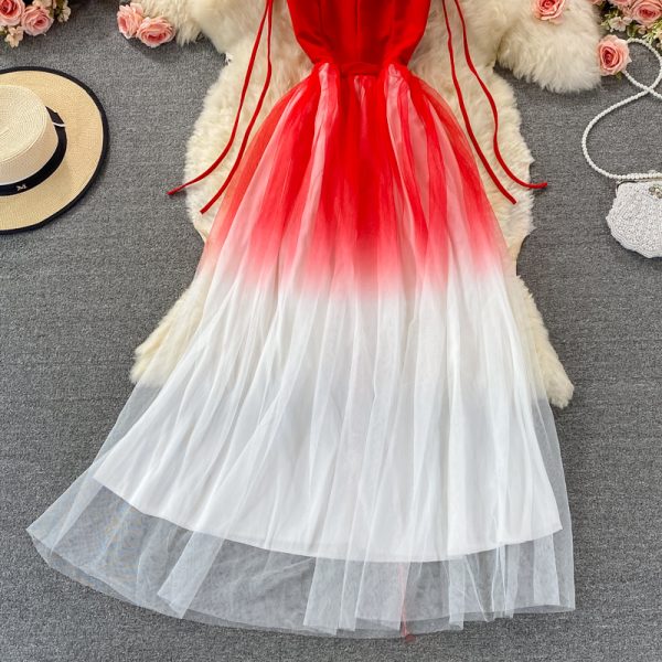 Fashionable Evening Dress for Women Ladies Banquet Elegant Slimming Host V-neck off-Shoulder Mesh Dress Large Swing Dress - Image 4