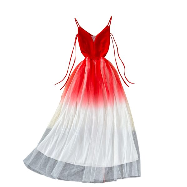 Fashionable Evening Dress for Women Ladies Banquet Elegant Slimming Host V-neck off-Shoulder Mesh Dress Large Swing Dress - Image 6