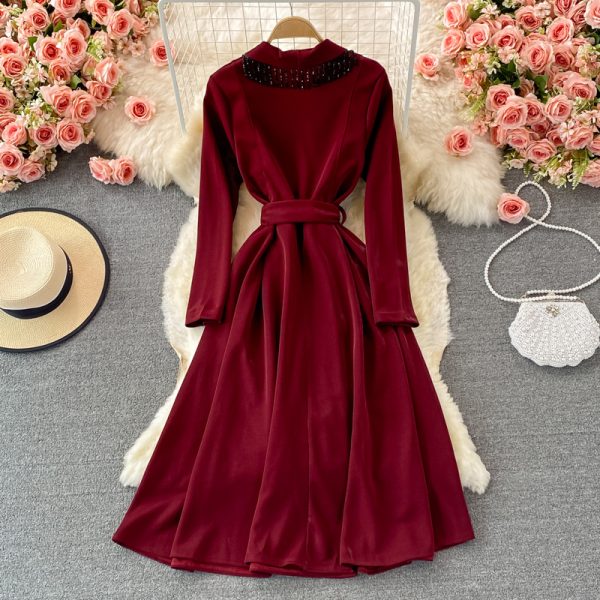 Fashion windbreaker women's mid-length over-the-knee V-neck dress for autumn - Image 5