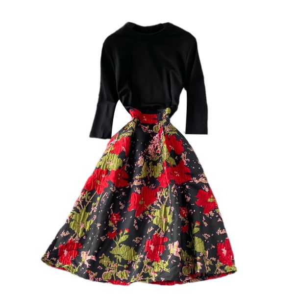 Feminine Dress Women's Autumn New Fashion Stitching Printing Gas Stand-up Collar Cinched Slim-Fit Mid-Length Dress - Image 6