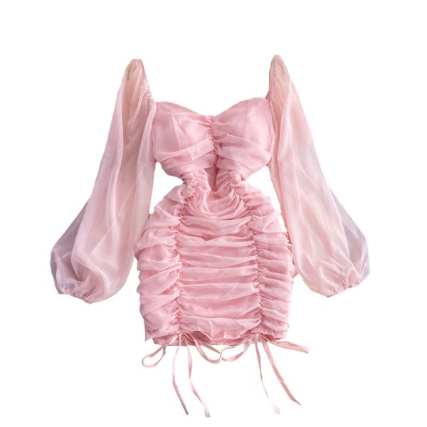 Fall New Pure Desire Temperament Slim Fit Slimming Square Collar Puff Sleeve Small Ruffle Hip Dress - Image 6