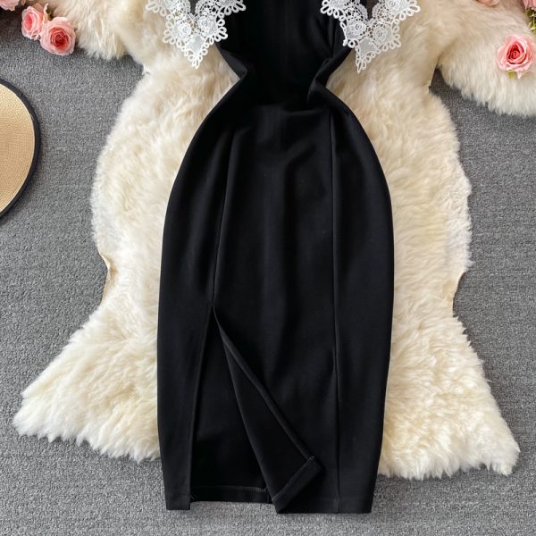 Autumn New Hepburn Style Doll Collar Embroidered Lace Slim Slimming Slit Dress Fashion Dress - Image 4