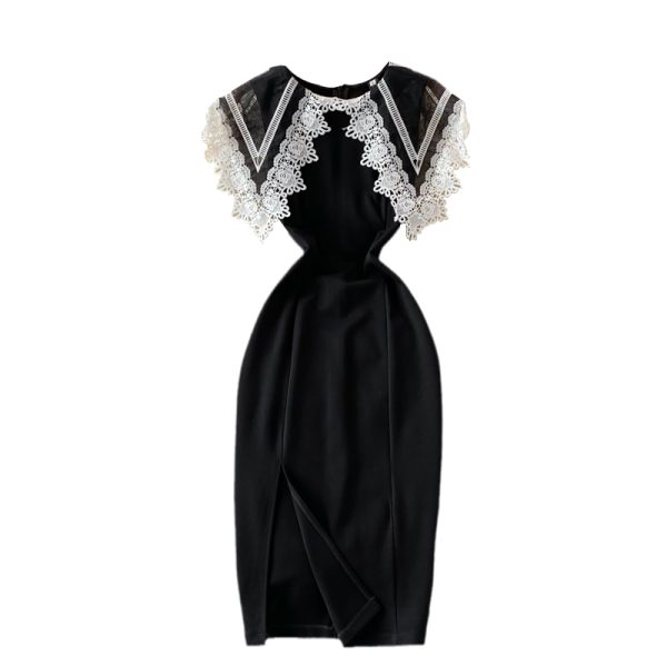 Autumn New Hepburn Style Doll Collar Embroidered Lace Slim Slimming Slit Dress Fashion Dress - Image 6
