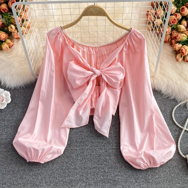 Autumn New Retro Fairy French Style Square-Neck Cinched Slimming Lantern Sleeves Shirt Short Western Style White Top for Women - Image 5