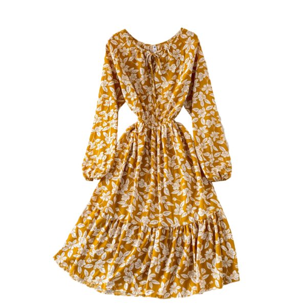 French round Neck Chiffon Dressautumn New Gentle Mid-Length Waist Trimming Ruffles Floral Skirt - Image 6