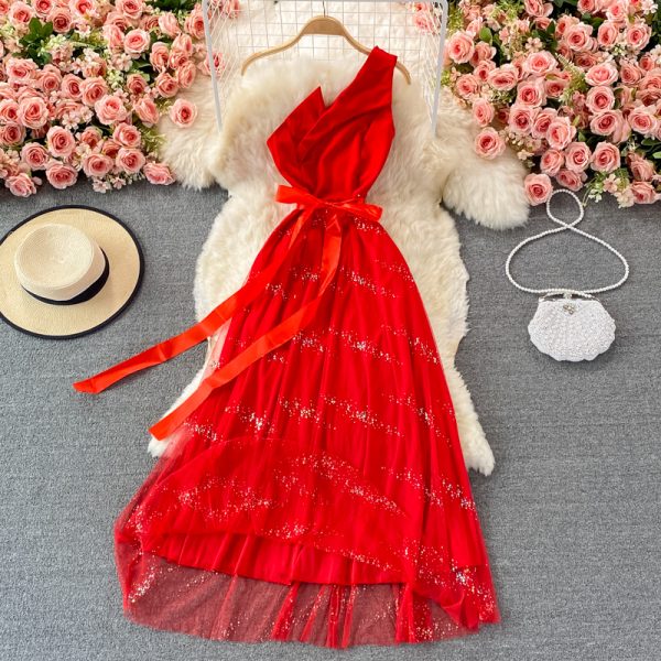 Evening dress aura queen banquet temperament ladies oblique collar unilateral off-shoulder dress elegant long skirt - Image 3
