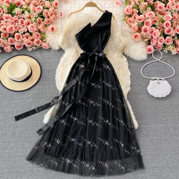Evening dress aura queen banquet temperament ladies oblique collar unilateral off-shoulder dress elegant long skirt - Image 5