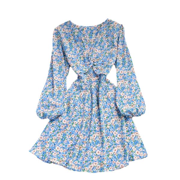 Autumn French high-waisted fairy dress with open waist V-neck chiffon dress, retro temperament, waist was thin, floral skirt - Image 6