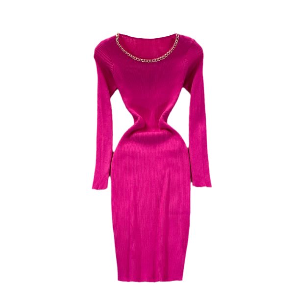 Autumn New Hepburn Lightly Mature Mid-Length Stretch Knitted Dress Slim Fit Temperament Base Hip Skirt - Image 6