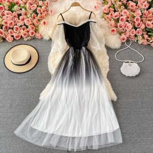 Evening Dress for Women off-Shoulder Shoulder-Baring Lantern Sleeve Long Ladies Banquet Elegant Waist-Tight Slimming Host Dress