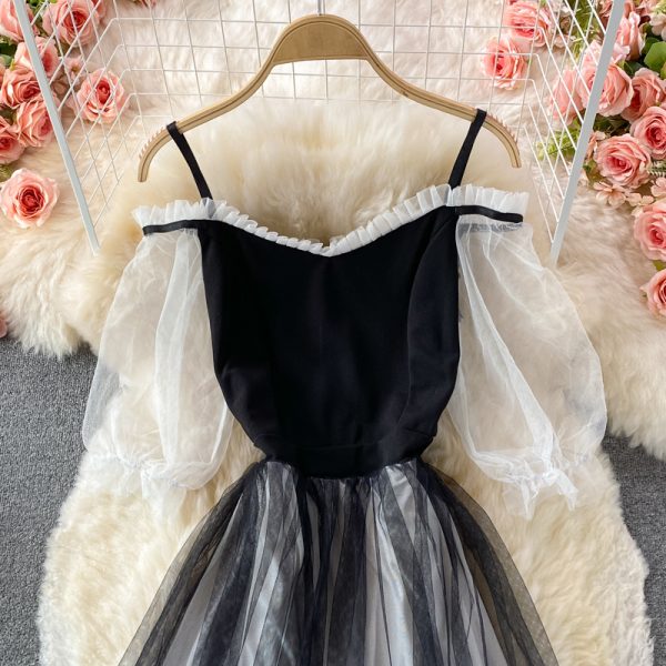 Evening Dress for Women off-Shoulder Shoulder-Baring Lantern Sleeve Long Ladies Banquet Elegant Waist-Tight Slimming Host Dress - Image 3