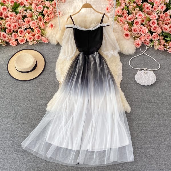 Evening Dress for Women off-Shoulder Shoulder-Baring Lantern Sleeve Long Ladies Banquet Elegant Waist-Tight Slimming Host Dress - Image 5